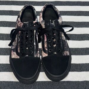 Vans Floral Black and Pink Sneakers with Suede and Canvas